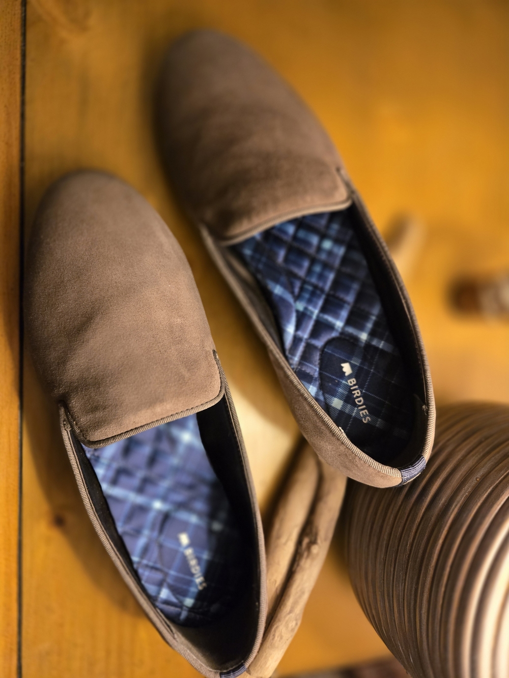 Birdies  Suede Slip-Ons with Blue Plaid Insole - Picture 11 of 12